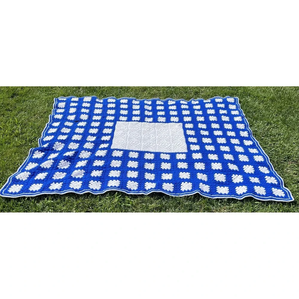 Handmade Crochet Afghan Blanket Throw Large Vintage Granny Square Retro Knit Lap